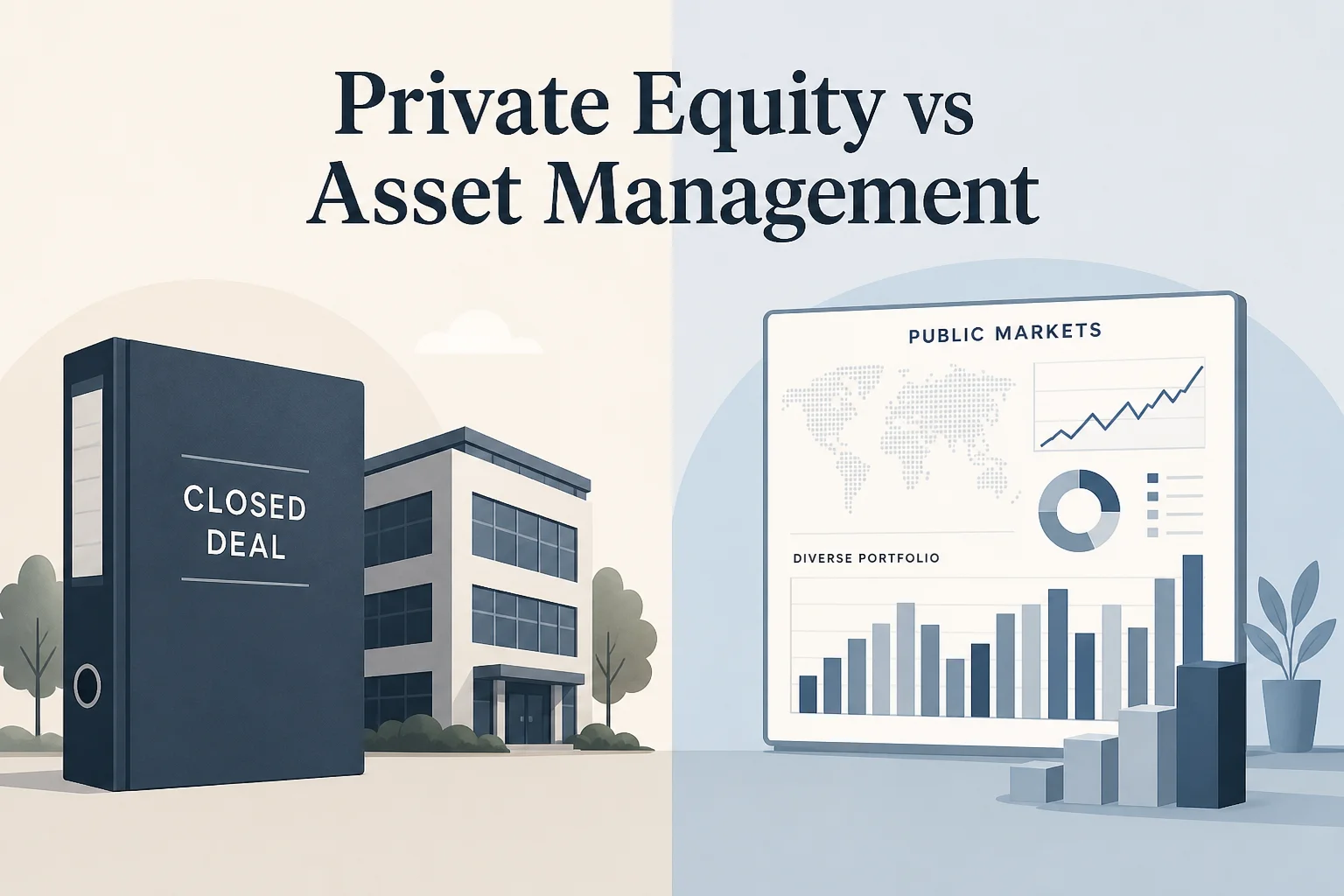 Illustration comparing private equity company ownership with traditional asset management portfolios