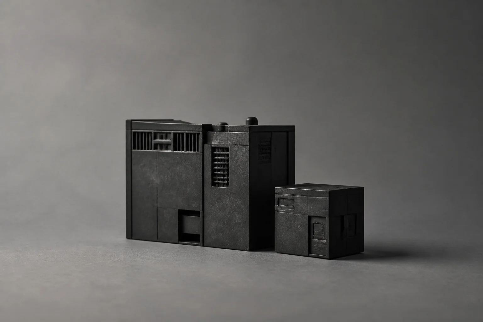 Zinc editorial still life of two mid-size industrial forms