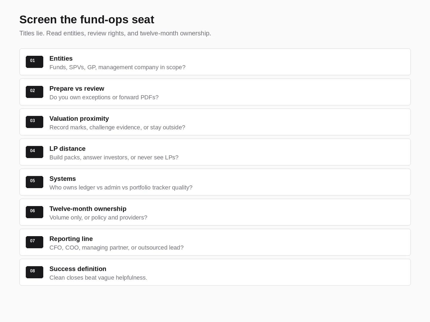 Checklist to screen a venture capital fund operations job posting