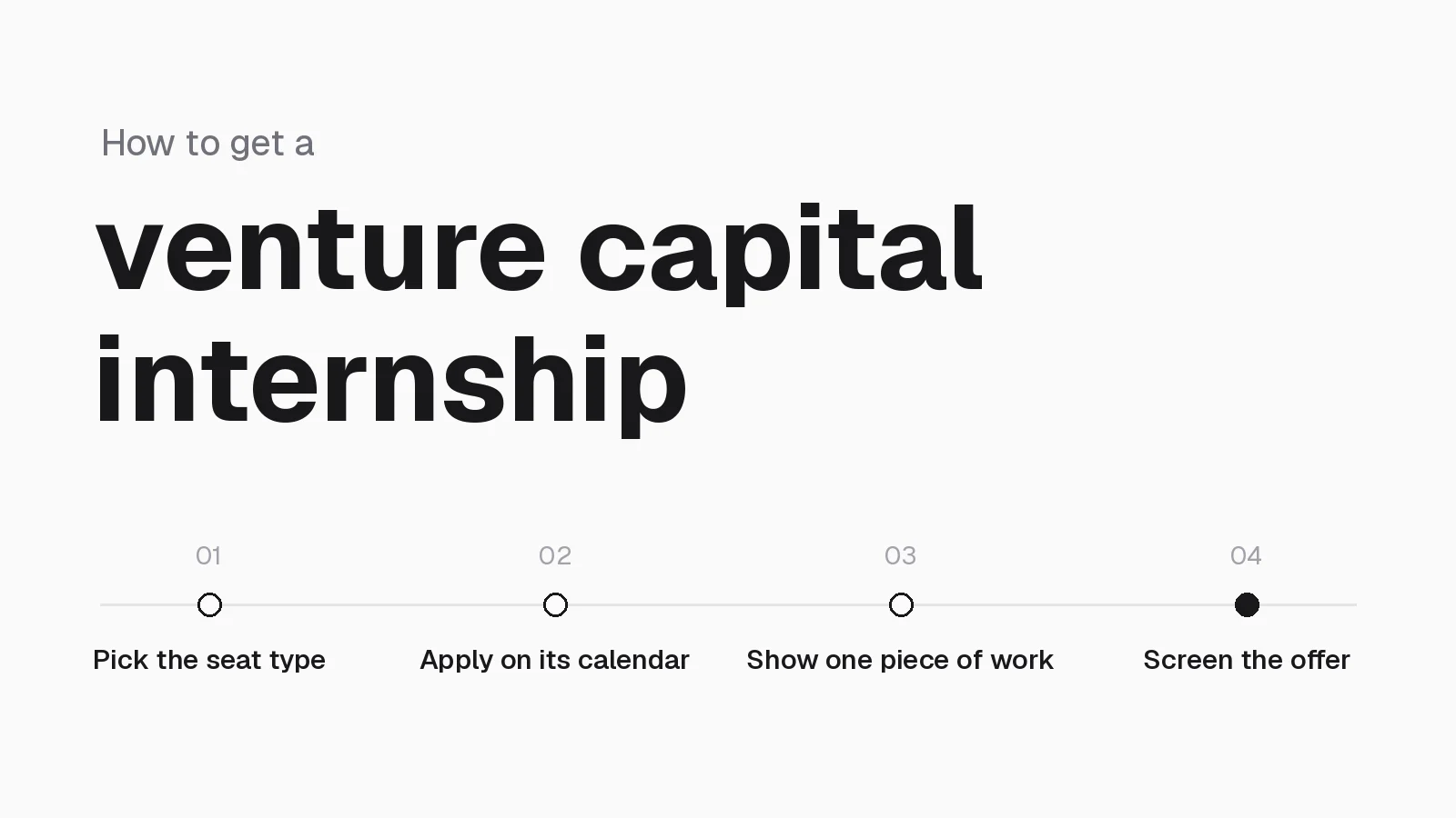 How to get a venture capital internship: pick the seat type, apply on its calendar, show one piece of work, screen the offer