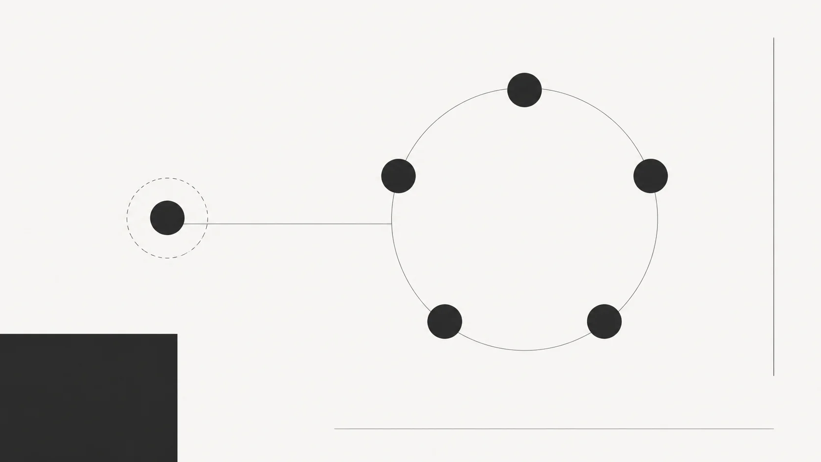 Abstract boardroom diagram showing a non-voting observer connected to a startup board discussion