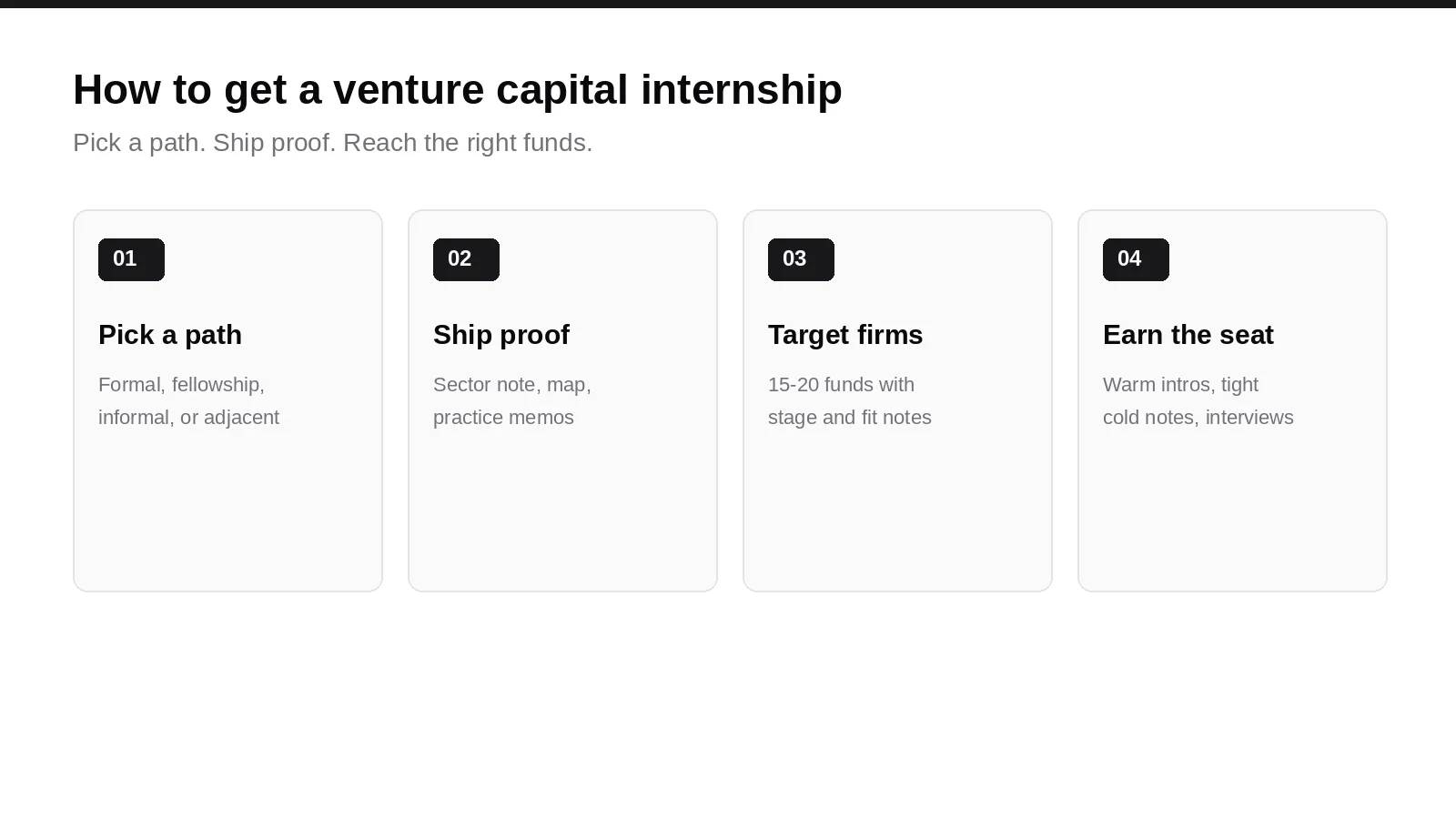 How to get a venture capital internship: pick a path, ship proof, target firms, earn the seat