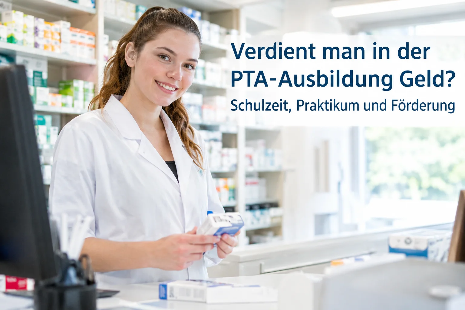 Illustration: Weg von der PTA-Schule zur Apotheke, Kalender mit 2,5 Jahren und Euro-Münzen